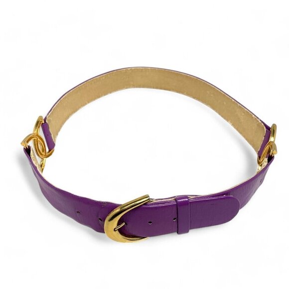 St. John Vintage Belt Purple Leather Gold Tone Harness Detail Style#5512 Size 12 - Picture 2 of 10